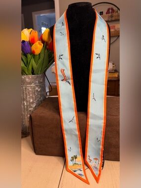 Givenchy Light Blue and Orange Narrow Logo Scarf
